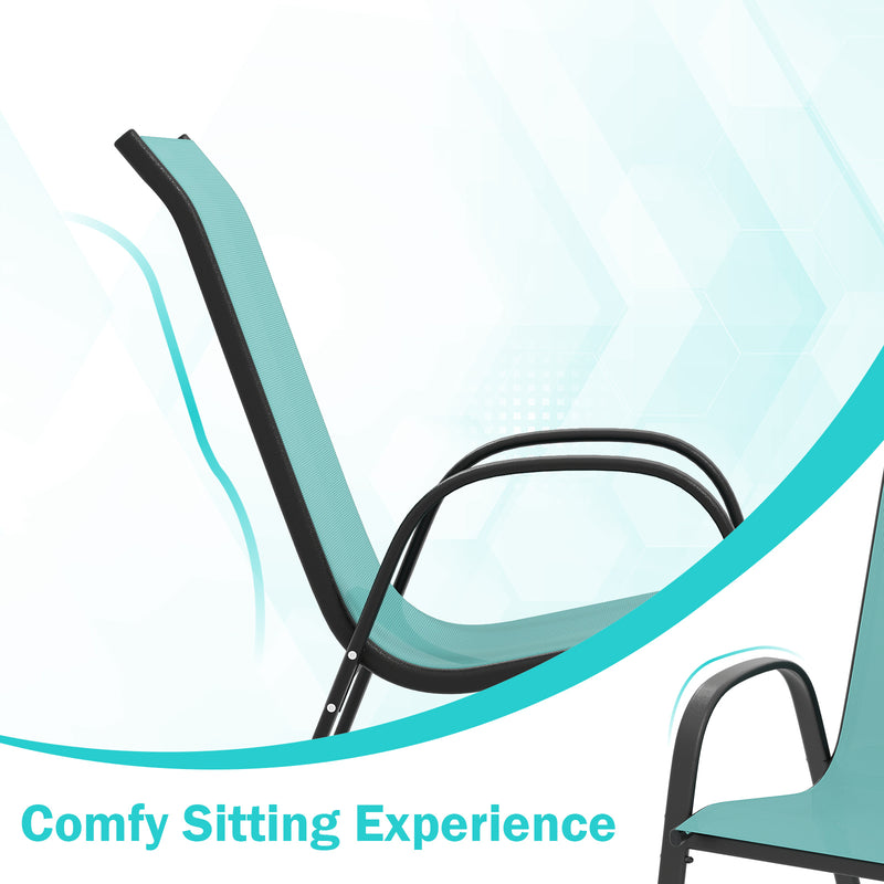 Costway - Set of 2 Stackable Patio Dining Chairs Set with Armrest-Turquoise