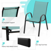Costway - Set of 2 Stackable Patio Dining Chairs Set with Armrest-Turquoise