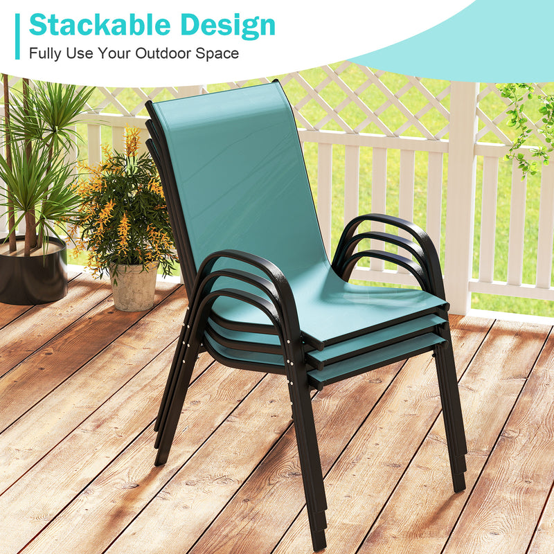 Costway - Set of 2 Stackable Patio Dining Chairs Set with Armrest-Turquoise