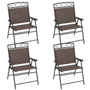 Costway - Set of 4 Patio Folding Chairs Set Dining Chairs with Armrests-Brown