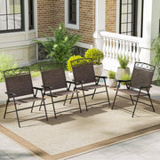 Costway - Set of 4 Patio Folding Chairs Set Dining Chairs with Armrests-Brown