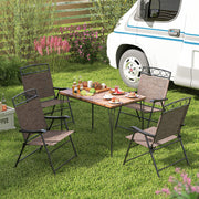 Costway - Set of 4 Patio Folding Chairs Set Dining Chairs with Armrests-Brown