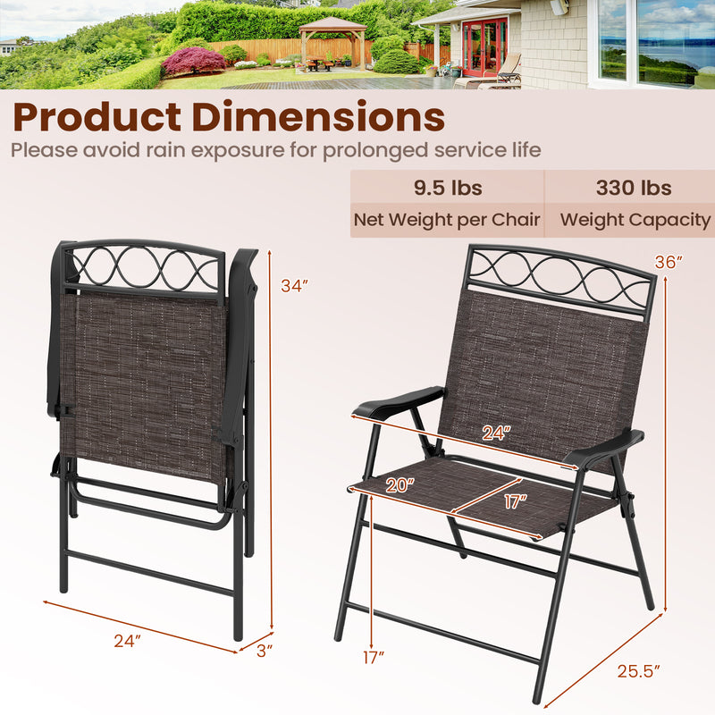 Costway - Set of 4 Patio Folding Chairs Set Dining Chairs with Armrests-Brown