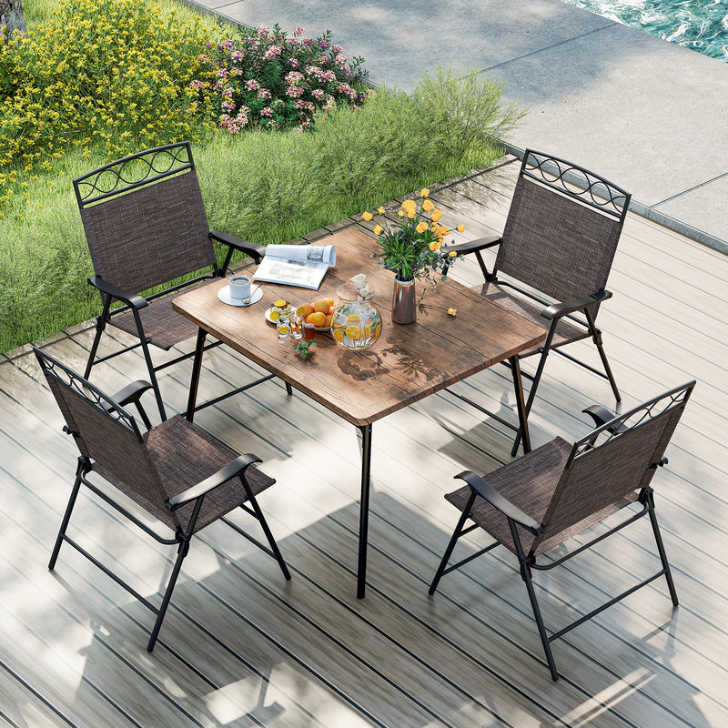 Costway - Set of 4 Patio Folding Chairs Set Dining Chairs with Armrests-Brown