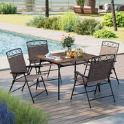 Costway - Set of 4 Patio Folding Chairs Set Dining Chairs with Armrests-Brown