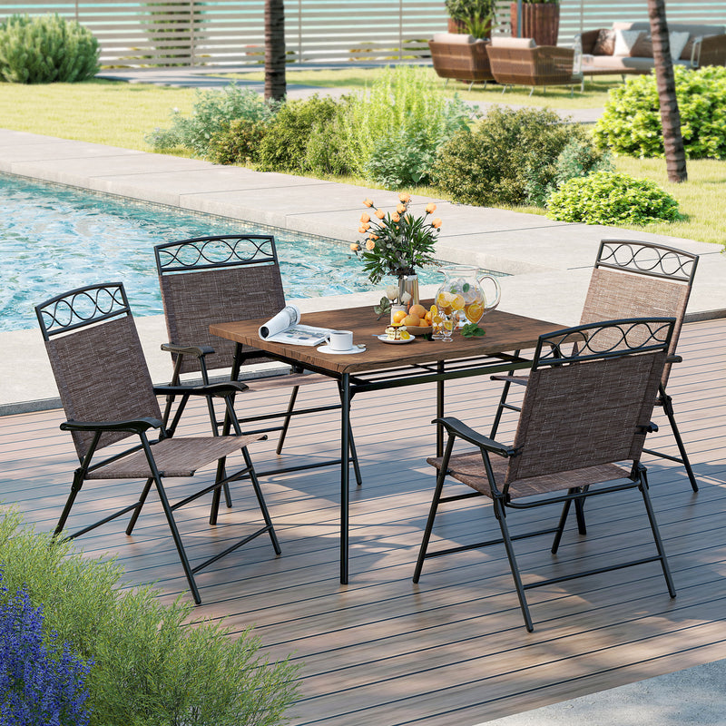 Costway - Set of 4 Patio Folding Chairs Set Dining Chairs with Armrests-Brown