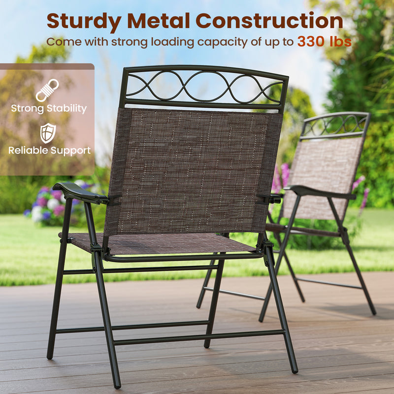 Costway - Set of 4 Patio Folding Chairs Set Dining Chairs with Armrests-Brown