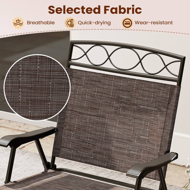 Costway - Set of 4 Patio Folding Chairs Set Dining Chairs with Armrests-Brown