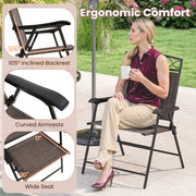 Costway - Set of 4 Patio Folding Chairs Set Dining Chairs with Armrests-Brown