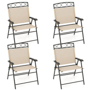Costway - Set of 4 Patio Folding Chairs Set Dining Chairs with Armrests-Beige