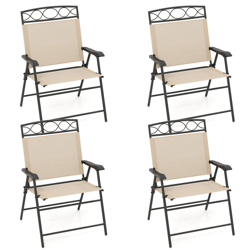 Costway - Set of 4 Patio Folding Chairs Set Dining Chairs with Armrests-Beige