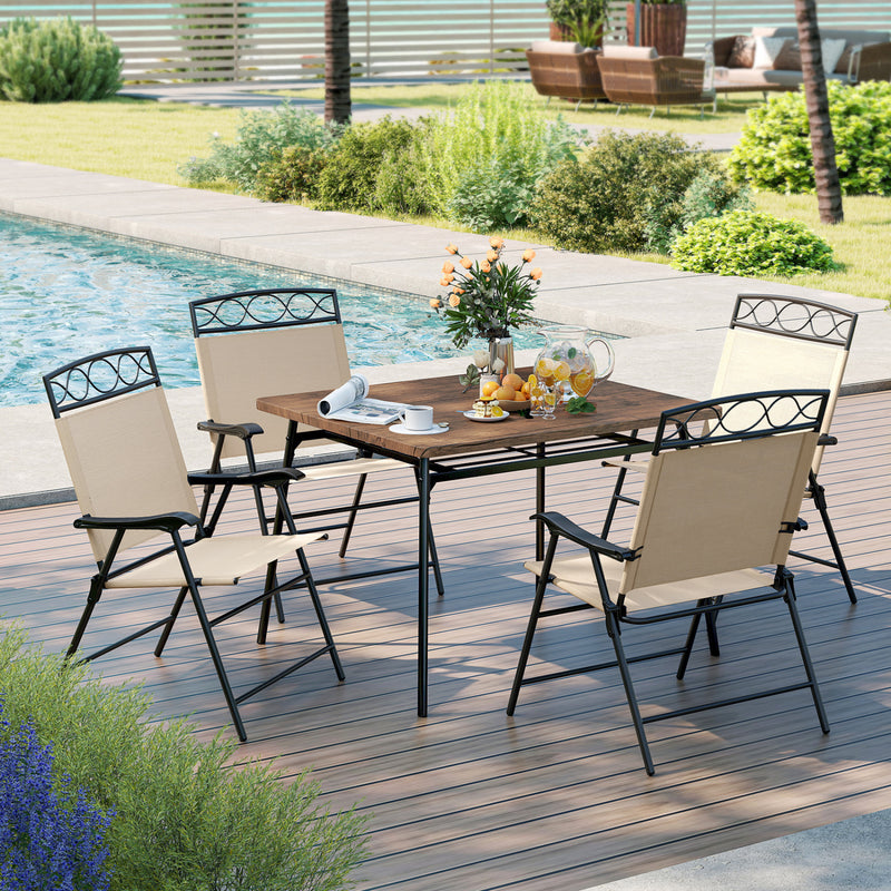 Costway - Set of 4 Patio Folding Chairs Set Dining Chairs with Armrests-Beige