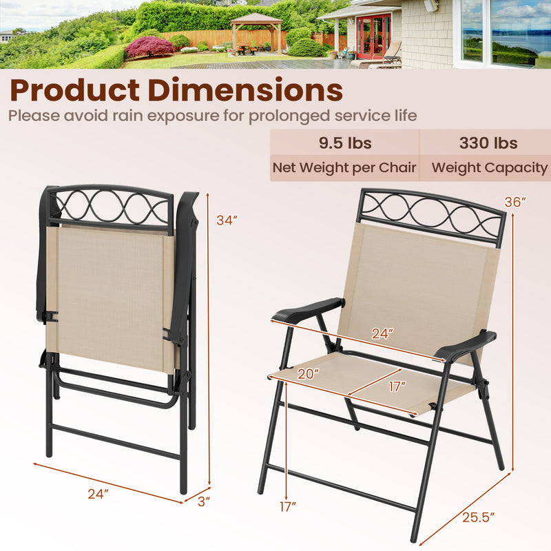 Costway - Set of 4 Patio Folding Chairs Set Dining Chairs with Armrests-Beige