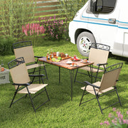 Costway - Set of 4 Patio Folding Chairs Set Dining Chairs with Armrests-Beige