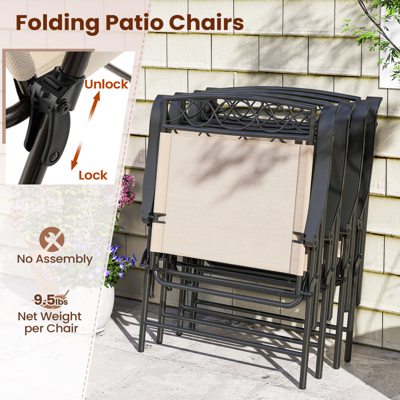 Costway - Set of 4 Patio Folding Chairs Set Dining Chairs with Armrests-Beige
