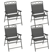 Costway - Set of 4 Patio Folding Chairs Set Dining Chairs with Armrests-Gray