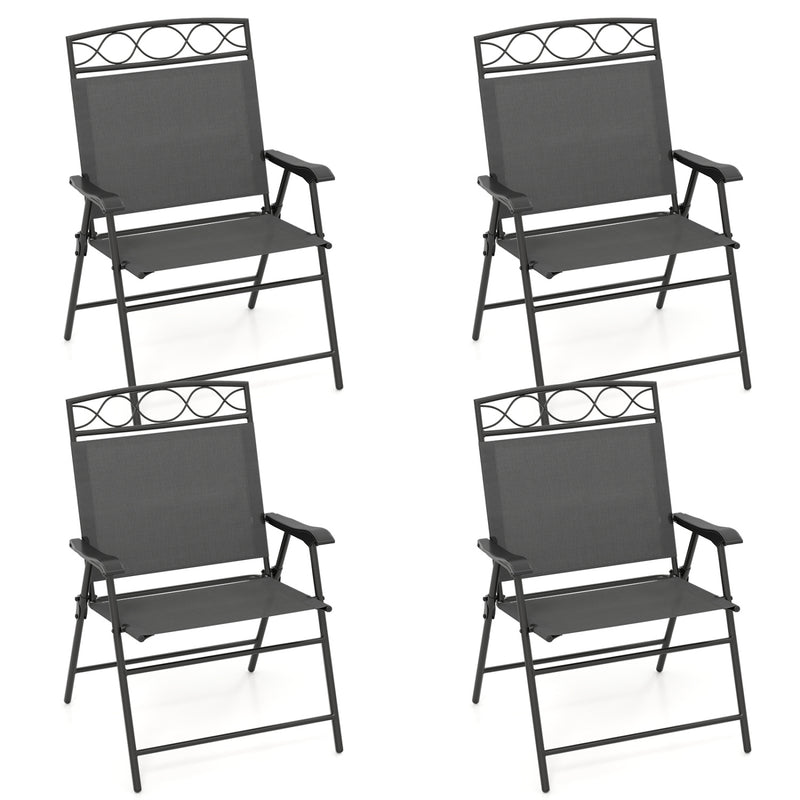 Costway - Set of 4 Patio Folding Chairs Set Dining Chairs with Armrests-Gray