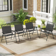 Costway - Set of 4 Patio Folding Chairs Set Dining Chairs with Armrests-Gray