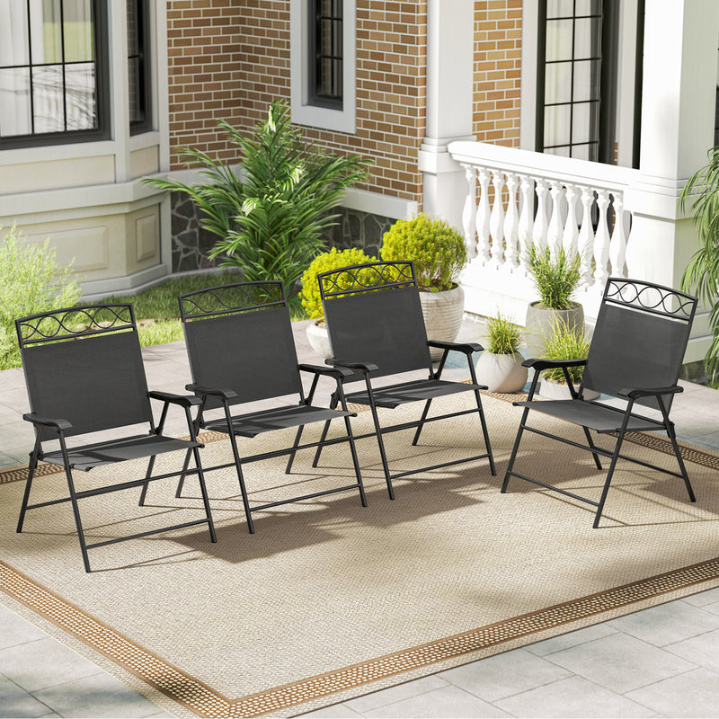 Costway - Set of 4 Patio Folding Chairs Set Dining Chairs with Armrests-Gray