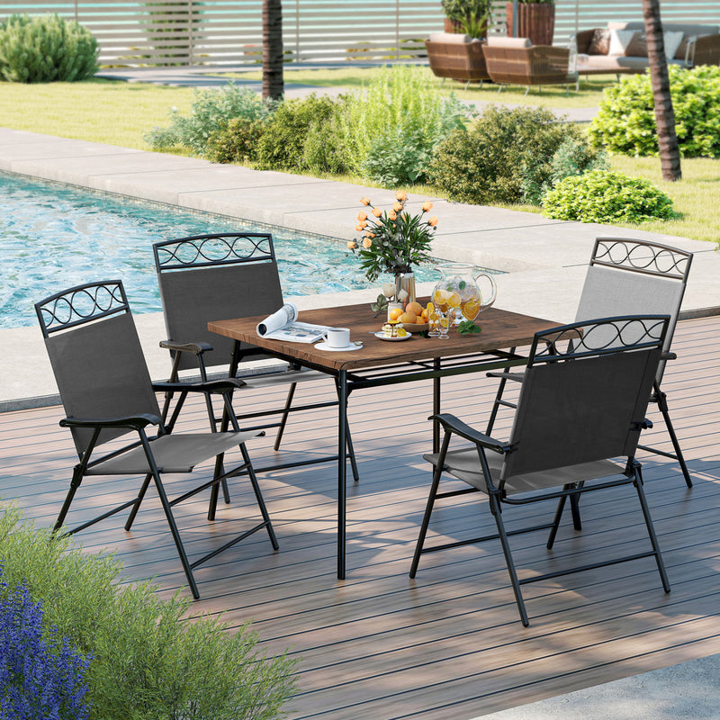 Costway - Set of 4 Patio Folding Chairs Set Dining Chairs with Armrests-Gray