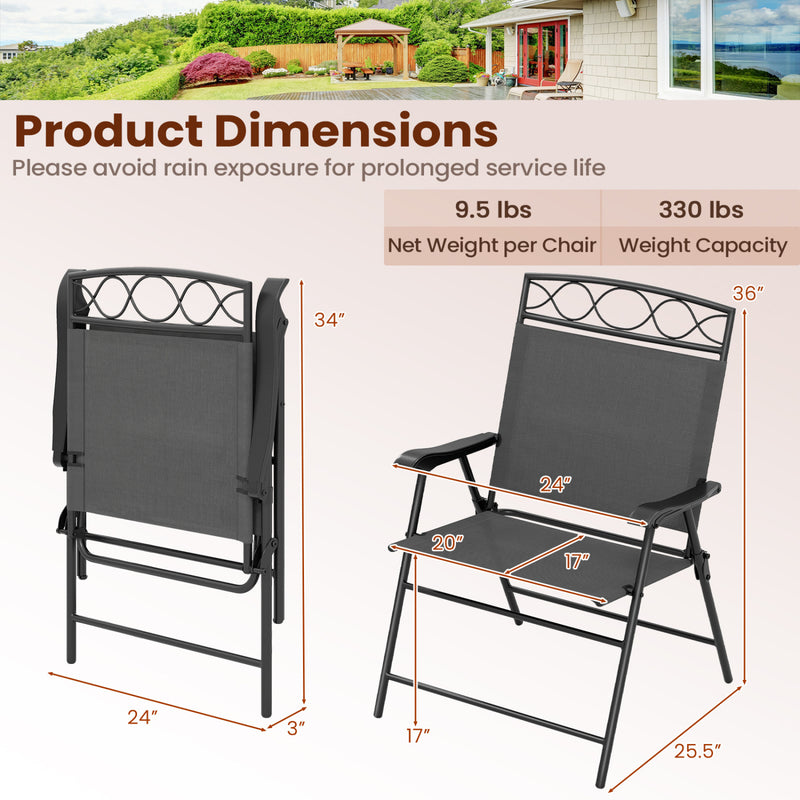 Costway - Set of 4 Patio Folding Chairs Set Dining Chairs with Armrests-Gray