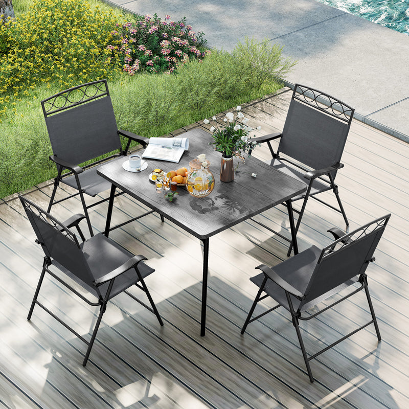 Costway - Set of 4 Patio Folding Chairs Set Dining Chairs with Armrests-Gray
