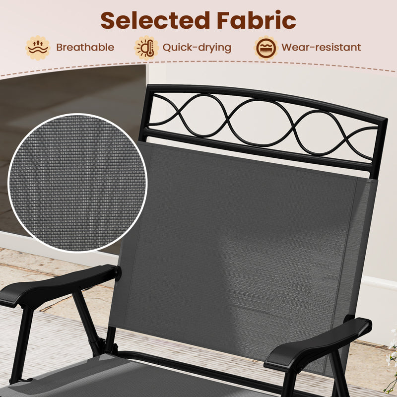 Costway - Set of 4 Patio Folding Chairs Set Dining Chairs with Armrests-Gray
