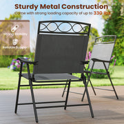 Costway - Set of 4 Patio Folding Chairs Set Dining Chairs with Armrests-Gray