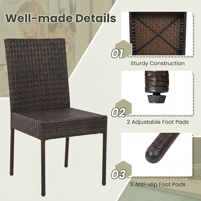 Costway - Set of 4 Patio Rattan Wicker Dining Chairs Set with Soft Cushions- Brown