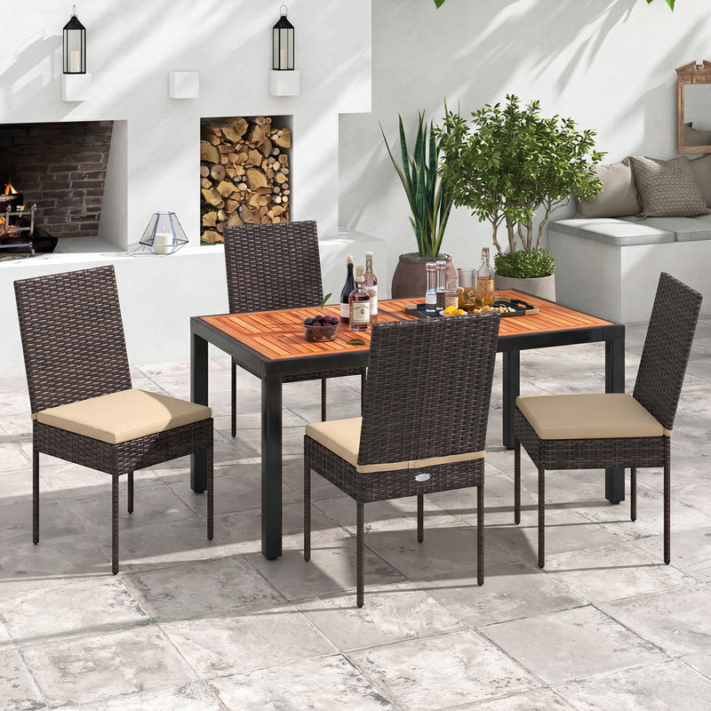 Costway - Set of 4 Patio Rattan Wicker Dining Chairs Set with Soft Cushions- Brown