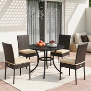 Costway - Set of 4 Patio Rattan Wicker Dining Chairs Set with Soft Cushions- Brown