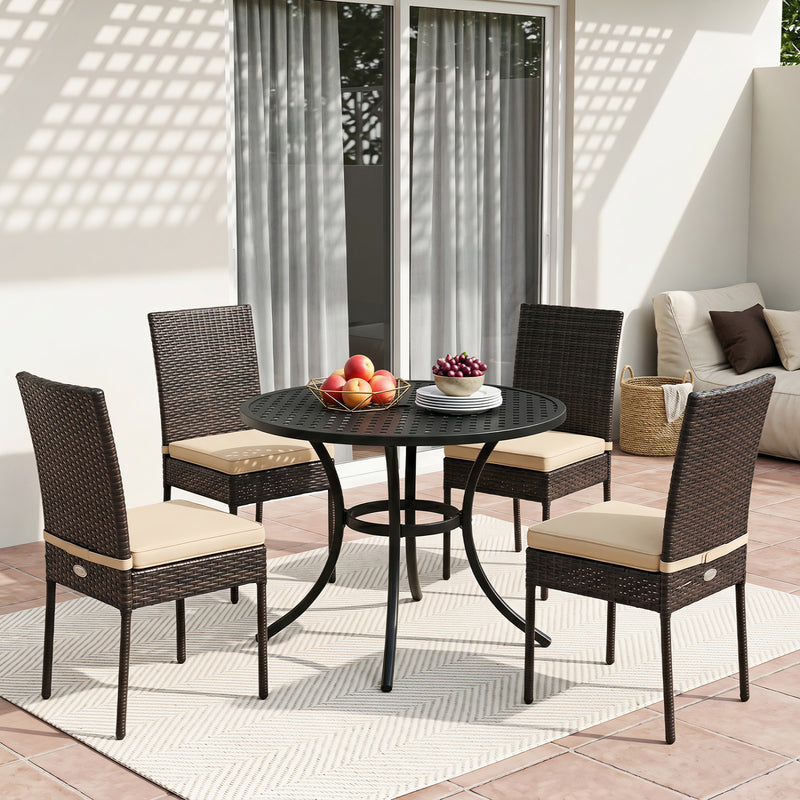 Costway - Set of 4 Patio Rattan Wicker Dining Chairs Set with Soft Cushions- Brown