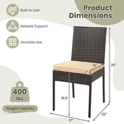 Costway - Set of 4 Patio Rattan Wicker Dining Chairs Set with Soft Cushions- Brown