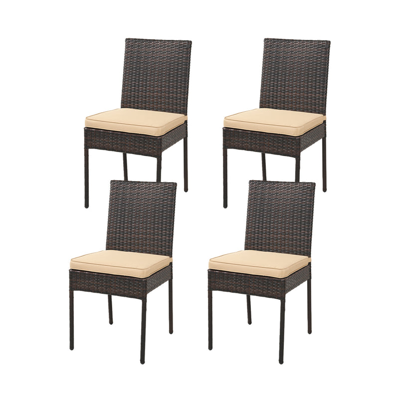 Costway - Set of 4 Patio Rattan Wicker Dining Chairs Set with Soft Cushions- Brown