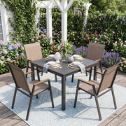 Costway - Set of 4 Stackable Patio Chairs with High Backs for Backyard 400 LBS-Brown
