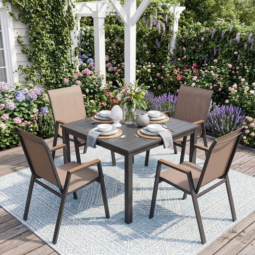 Costway - Set of 4 Stackable Patio Chairs with High Backs for Backyard 400 LBS-Brown