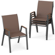Costway - Set of 4 Stackable Patio Chairs with High Backs for Backyard 400 LBS-Brown