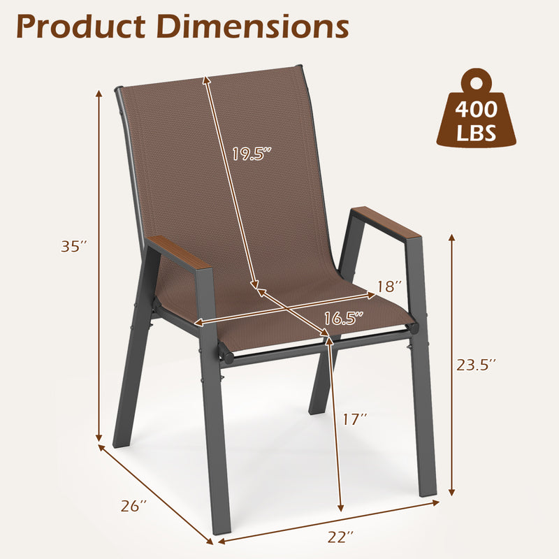 Costway - Set of 4 Stackable Patio Chairs with High Backs for Backyard 400 LBS-Brown