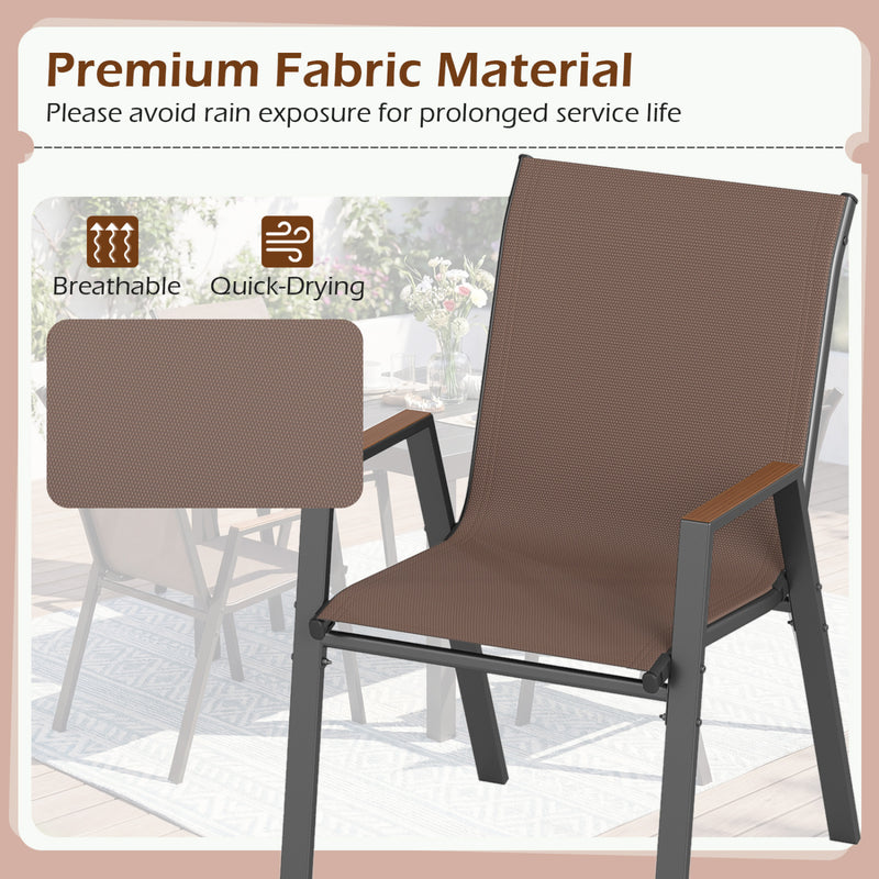 Costway - Set of 4 Stackable Patio Chairs with High Backs for Backyard 400 LBS-Brown