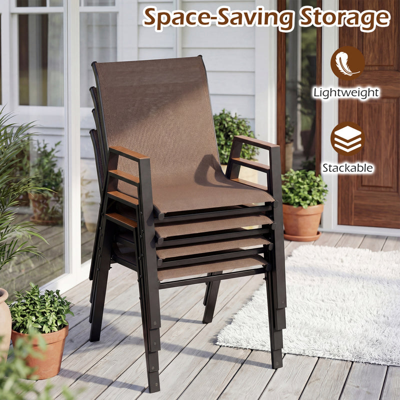 Costway - Set of 4 Stackable Patio Chairs with High Backs for Backyard 400 LBS-Brown