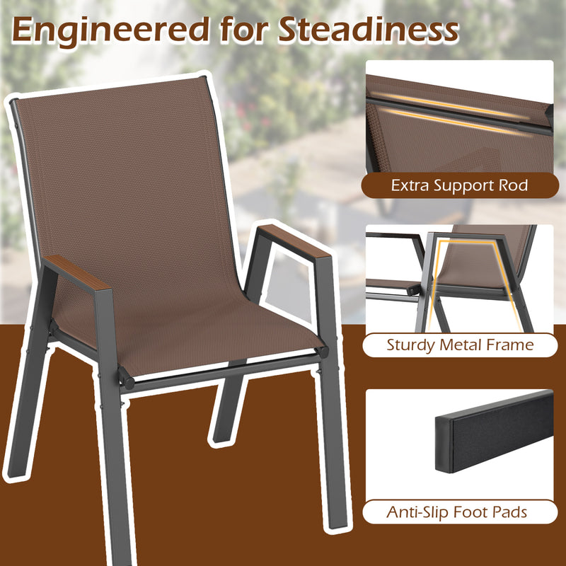 Costway - Set of 4 Stackable Patio Chairs with High Backs for Backyard 400 LBS-Brown