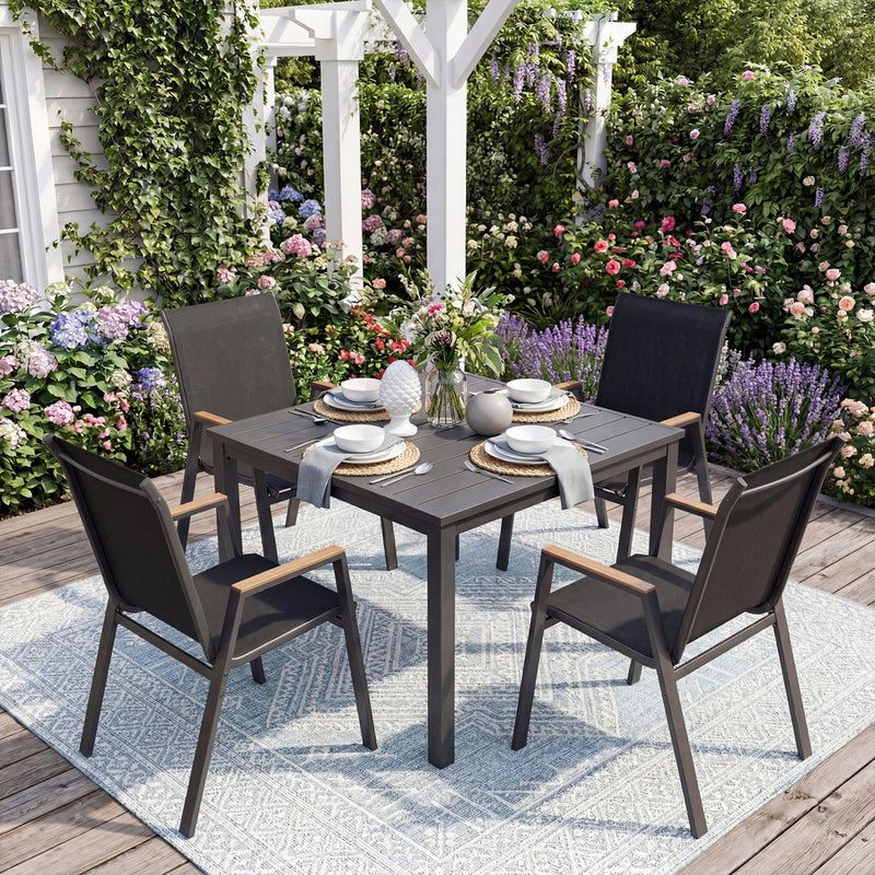 Costway - Set of 4 Stackable Patio Chairs with High Backs for Backyard 400 LBS-Black