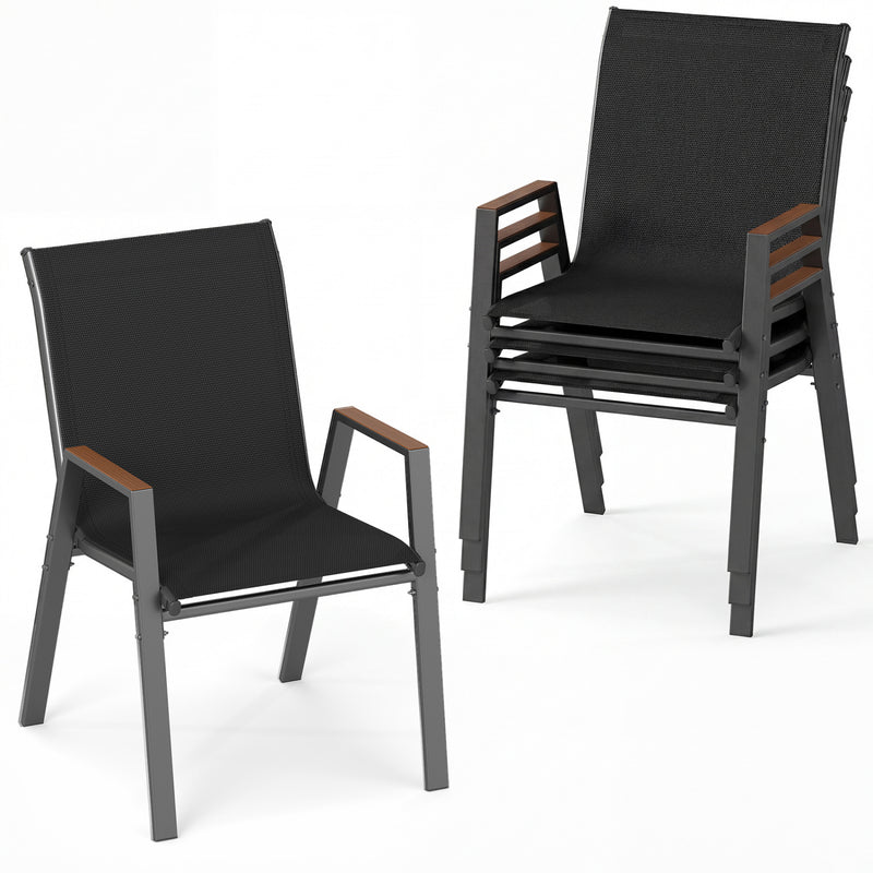 Costway - Set of 4 Stackable Patio Chairs with High Backs for Backyard 400 LBS-Black