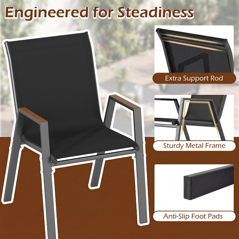 Costway - Set of 4 Stackable Patio Chairs with High Backs for Backyard 400 LBS-Black