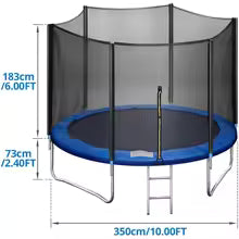 10FT Garden Trampoline with Safety Enclosure Net, Combo Bounce Jump Outdoor Fitness PVC Spring Cover Padding Kids Trampoline