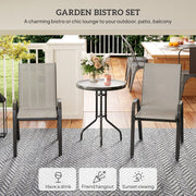Outsunny - 3 Pieces Bistro Set, Small Patio Furniture Set with Stackable Mesh Chairs, Glass Table for Garden, Balcony, Light Grey