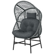 Outsunny - Wicker Egg Chair, 330 lbs Outdoor Rattan Lounge Chair with Thick Cushion, Headrest, Steel Frame, Dark Grey