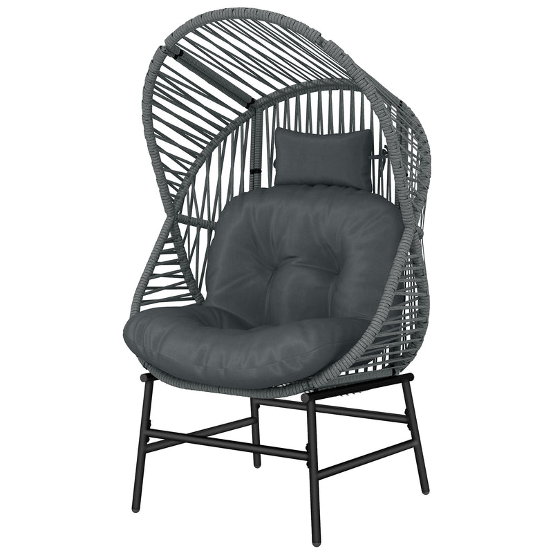 Outsunny - Wicker Egg Chair, 330 lbs Outdoor Rattan Lounge Chair with Thick Cushion, Headrest, Steel Frame, Dark Grey