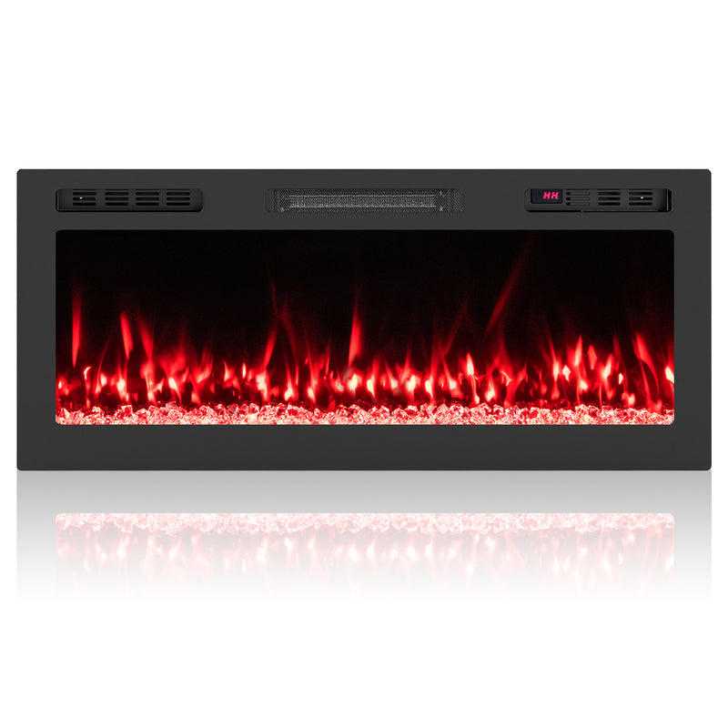 Costway - Smart WiFi Electric Fireplace Wall Mounted & Recessed 750W/1500W Heater-42 Inch