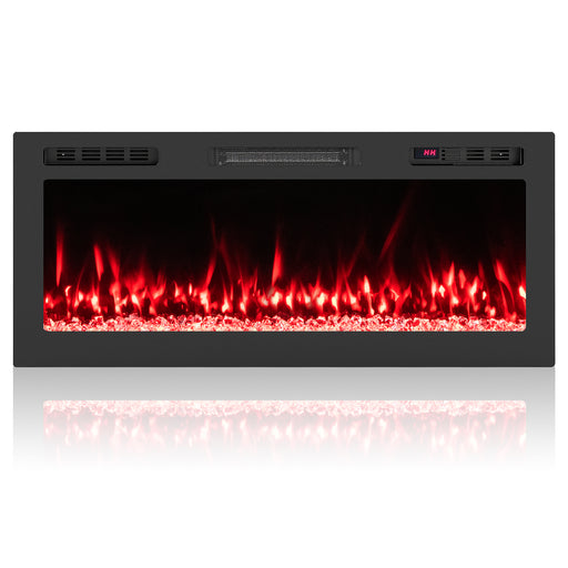 Costway - Smart WiFi Electric Fireplace Wall Mounted & Recessed 750W/1500W Heater-42 Inch
